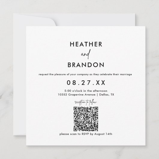 Minimalistischer QR-Code Einladung zum Hochzeitspl (Vorderseite)