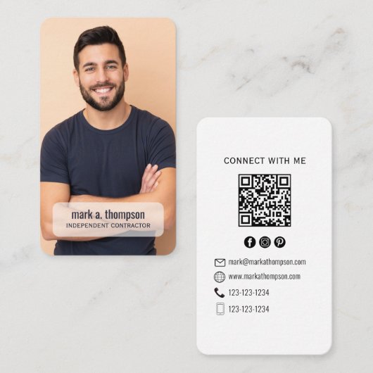 Minimalistischer QR-Code-Foto-Connect-Moderne-Weiß Visitenkarte (Vorne/Hinten)