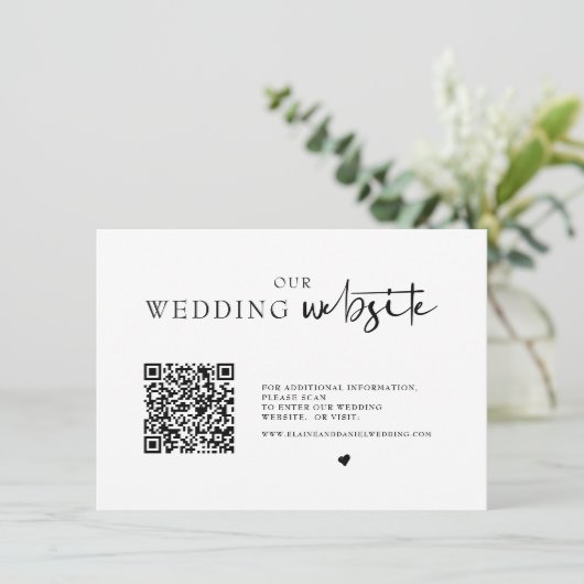 Minimalistischer QR Code Foto Hochzeitdetails Begleitkarte (Stehend Vorderseite)