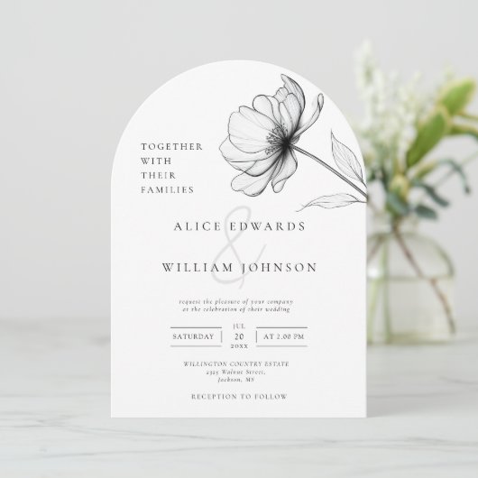 Minimalistischer QR-Code-Foto Hochzeitsbogen Einladung (Stehend Vorderseite)