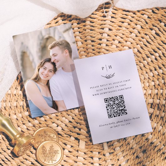 Minimalistischer QR-Code-Foto-Hochzeitsszenario Begleitkarte