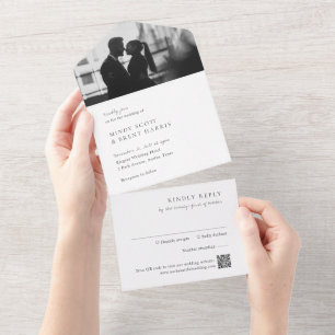 Minimalistischer QR-Code-Foto-Moderne Hochzeit All In One Einladung