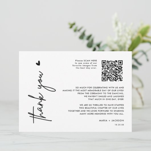 Minimalistischer QR-Code Foto Vielen Dank Dankeskarte (Stehend Vorderseite)