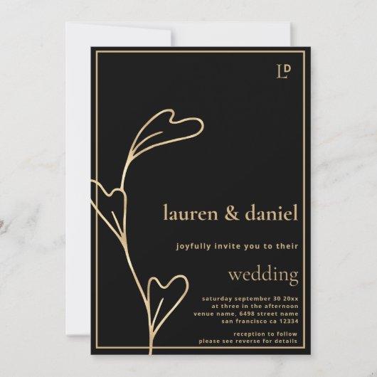 Minimalistischer QR-Code für Black and Gold Weddin Einladung (Vorderseite)