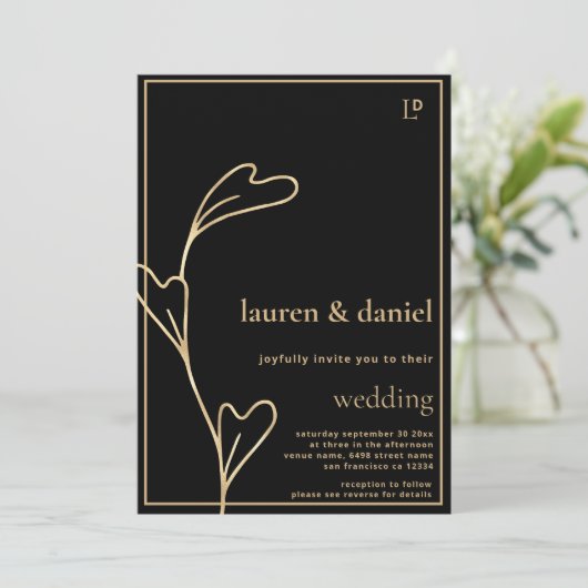 Minimalistischer QR-Code für Black and Gold Weddin Einladung (Stehend Vorderseite)