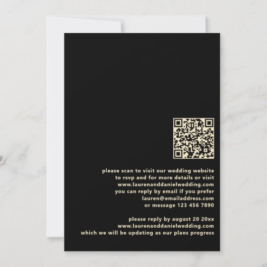 Minimalistischer QR-Code für Black and Gold Weddin Einladung (Rückseite)