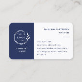 Minimalistischer QR-Code für blauweiße Logos Visitenkarte (Vorderseite)