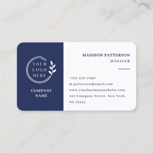 Minimalistischer QR-Code für blauweiße Logos Visitenkarte (Vorderseite)