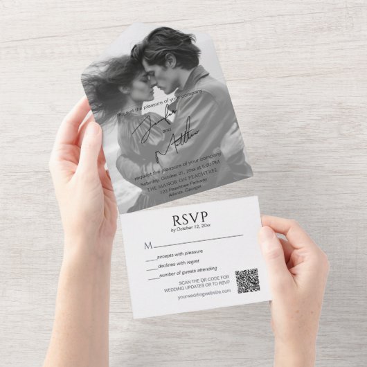 Minimalistischer QR-Code für Fotos All In One Einladung (Abreißtisch)