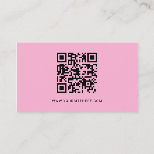 Minimalistischer QR-Code für hellrosa und schwarze Visitenkarte (Rückseite)