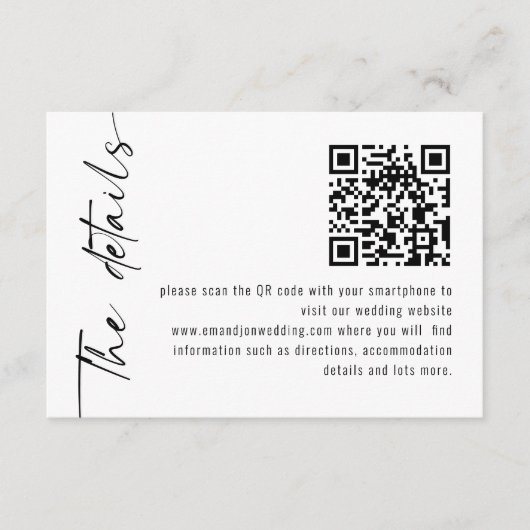 Minimalistischer QR-Code für Hochzeiten Begleitkarte (Vorderseite)