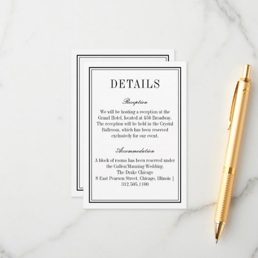 Minimalistischer QR-Code für Hochzeiten in Schwarz Begleitkarte (Vorderseite/Rückseite Beispiel)