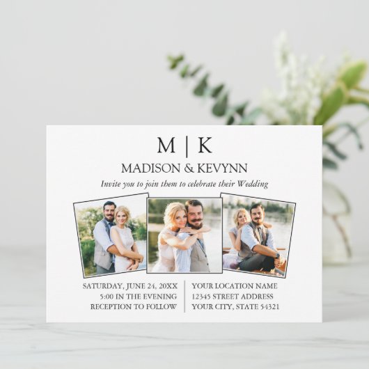 Minimalistischer QR-Code für Monogramm 3 Foto Einladung (Stehend Vorderseite)