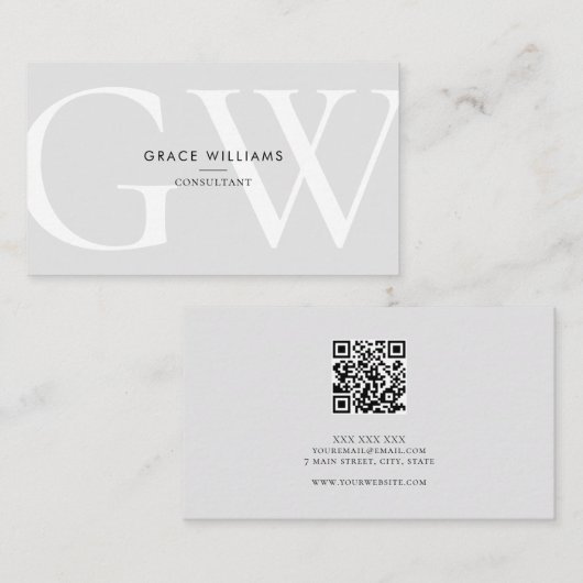 Minimalistischer QR-Code für Monogramm-Initialen B Visitenkarte (Vorne/Hinten)