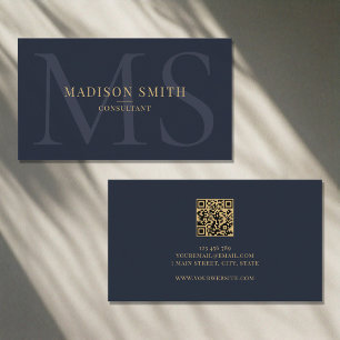 Minimalistischer QR-Code für Monogramm-Initialen B Visitenkarte