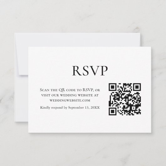 Minimalistischer QR-Code für Schwarz/Weiß-Hochzeit RSVP Karte (Vorderseite)