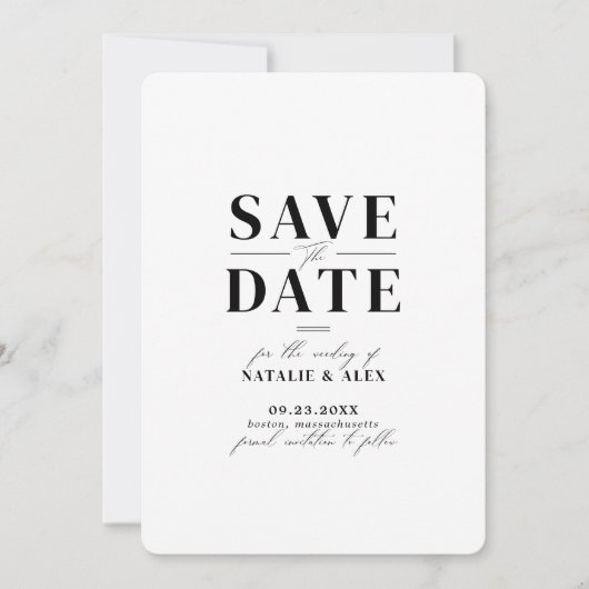 Minimalistischer QR-Code für Schwarz/Weiß-Website Save The Date (Vorderseite)