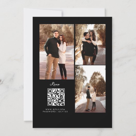 Minimalistischer QR-Code für schwarzes Foto bei ei Einladung (Rückseite)