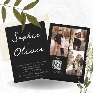 Minimalistischer QR-Code für schwarzes Foto bei ei Einladung