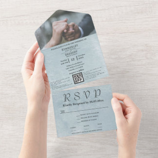 Minimalistischer QR-Code für Slate Blue Steel All In One Einladung