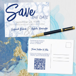 Minimalistischer QR-Code für Smokey Blau und Weiß Ankündigungspostkarte