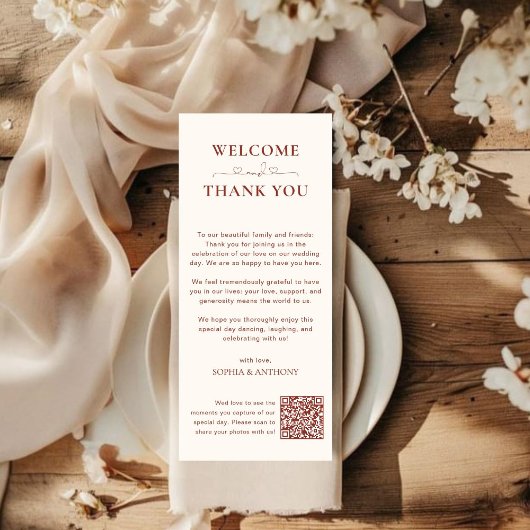 Minimalistischer QR Code Hochzeit Dankeschön Karte