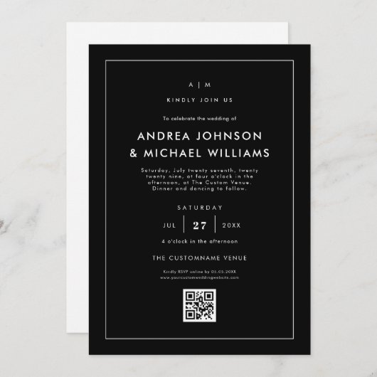 Minimalistischer QR-Code-Hochzeit Einladung (Vorne/Hinten)