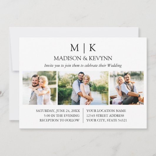 Minimalistischer QR-Code Hochzeiten 3 Foto Einladung (Vorderseite)