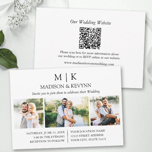 Minimalistischer QR-Code Hochzeiten 3 Foto Einladung