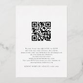 Minimalistischer QR-Code Hochzeitskennzeichen Folieneinladung (Rückseite)