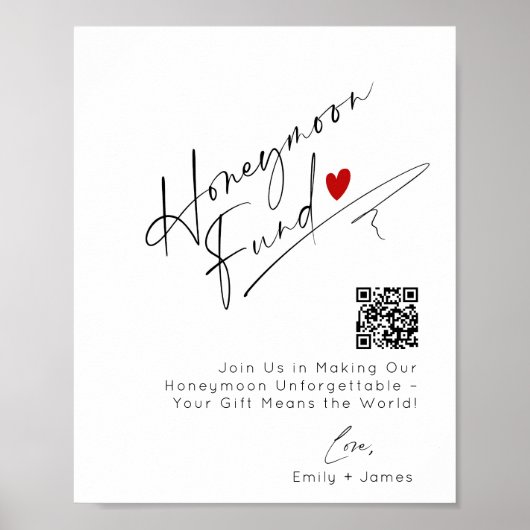 Minimalistischer QR-Code Honeymoon-Fonds Hochzeit Poster (Vorne)
