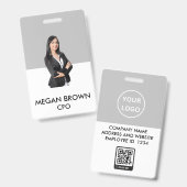 Minimalistischer QR-Code-ID-Karte Graues Foto-Logo Ausweis (Vorder- & Rückseite)