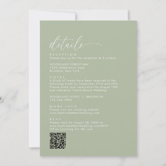 Minimalistischer QR-Code in einer Hochzeit Einladung (Rückseite)