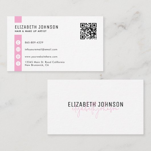 Minimalistischer QR-Code in Pink Visitenkarte (Vorne/Hinten)