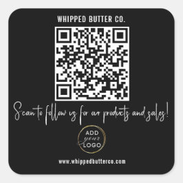 Minimalistischer QR Code + LOGO Black Folgen Sie u Quadratischer Aufkleber