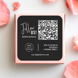 Minimalistischer QR Code + LOGO Black Folgen Sie u Quadratischer Aufkleber