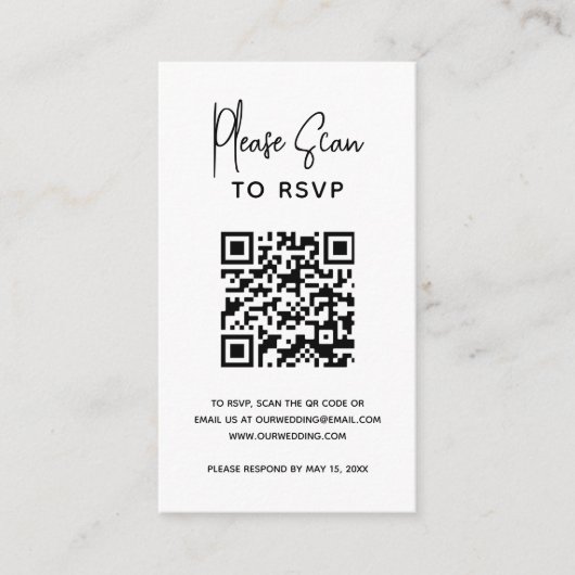 Minimalistischer QR-Code Moderne Hochzeit Begleitkarte (Vorderseite)