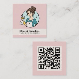 Minimalistischer QR-Code Rosa Reinigungsservice fü Quadratische Visitenkarte