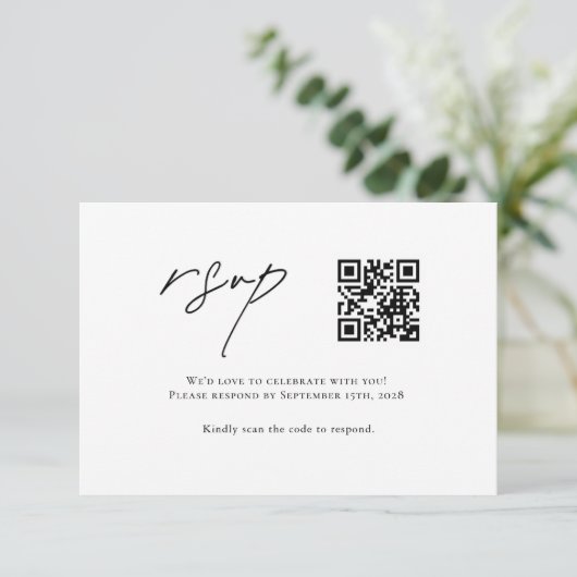 Minimalistischer QR-Code RSVP Karte (Stehend Vorderseite)