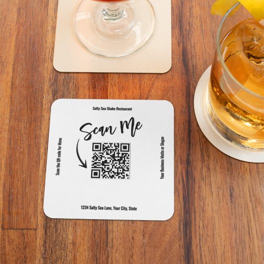Minimalistischer QR-Code-Scan-Me-Geschäftsentwurf Rechteckiger Pappuntersetzer