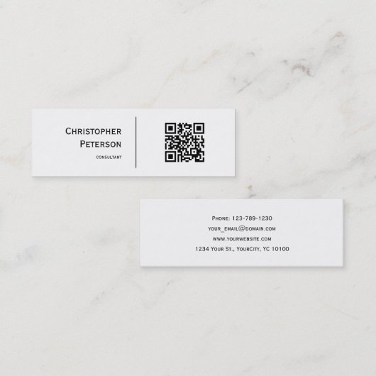 Minimalistischer QR-Code Schwarz und Weiß Mini Visitenkarte (Vorne/Hinten)
