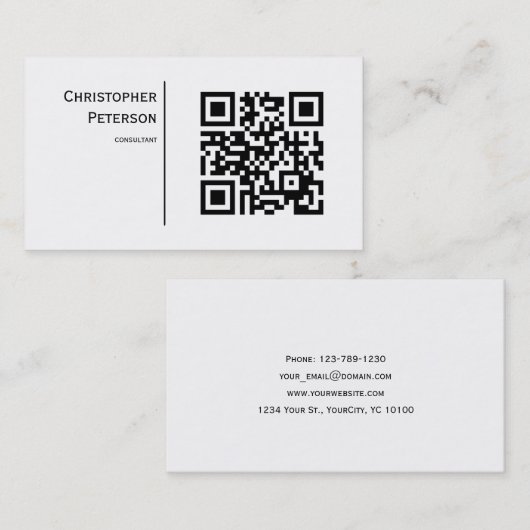 Minimalistischer QR-Code Schwarz und Weiß Visitenkarte (Vorne/Hinten)