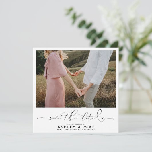 Minimalistischer QR-Code Schwarz-Weiß-Foto-Hochzei Save The Date (Stehend Vorderseite)