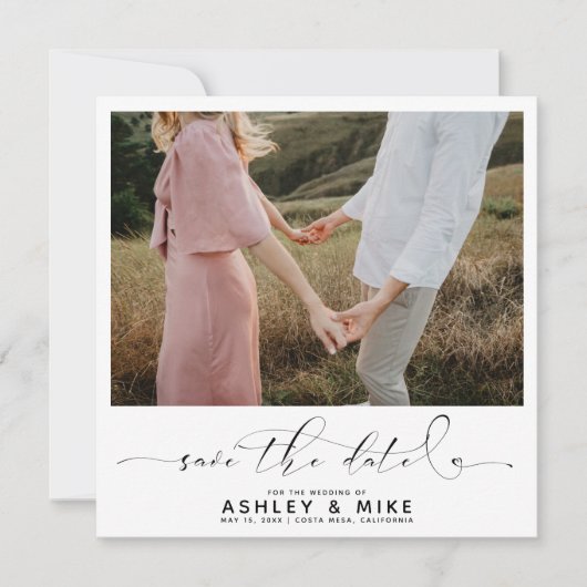 Minimalistischer QR-Code Schwarz-Weiß-Foto-Hochzei Save The Date (Vorderseite)