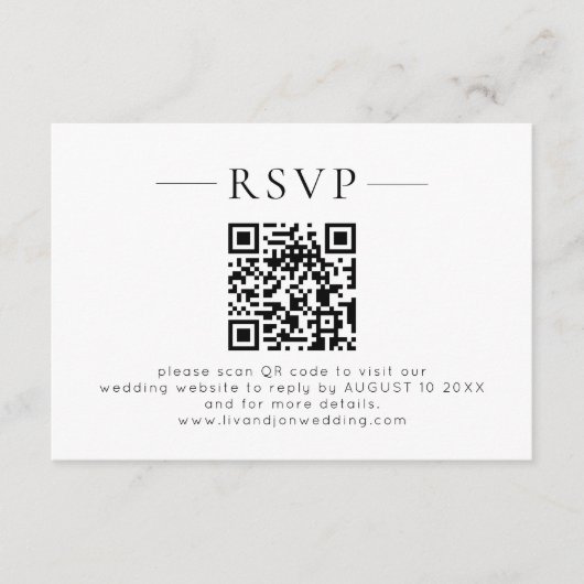 Minimalistischer QR-Code Schwarz-Weiß-Hochzeits-RS RSVP Karte (Vorderseite)