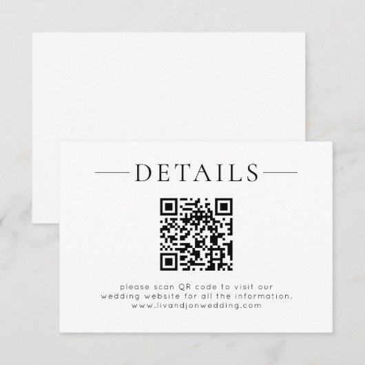 Minimalistischer QR-Code Schwarz-Weiß-Hochzeitsdet Begleitkarte (Vorne/Hinten)