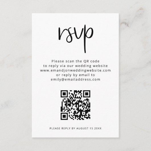 Minimalistischer QR-Code Schwarz-weiß Wedding RSVP Begleitkarte (Vorderseite)