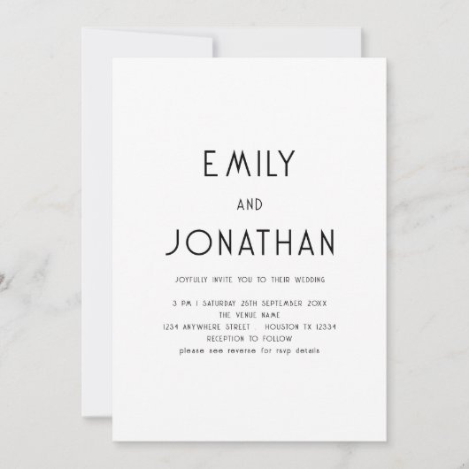 Minimalistischer QR-Code Schwarz-weiße Hochzeit Einladung (Vorderseite)