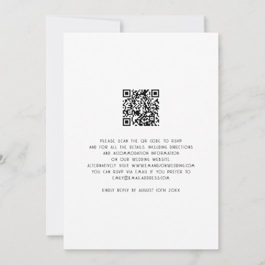 Minimalistischer QR-Code Schwarz-weiße Hochzeit Einladung (Rückseite)
