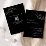 Minimalistischer QR Code Schwarze Blumen Linie Art Einladung<br><div class="desc">Moderne & minimalistische Schwarz-Weiß-Einladung mit eleganter Kalligraphie und Line Art Blume zeichnend Design mit detaillierteren Informationen auf der Rückseite.</div>